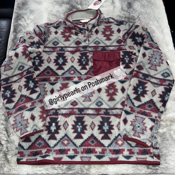 Fleece Pullover Snap T Style NEW Aztec Tribal Design - Picture 3 of 6